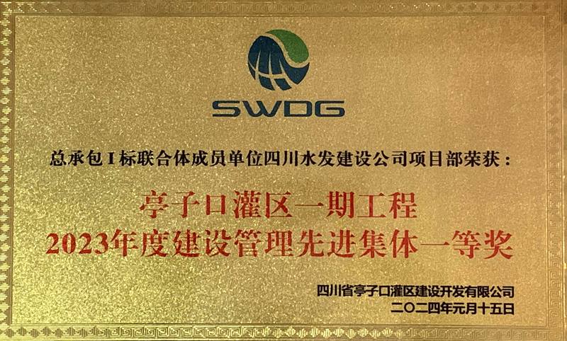 喜报：公司亭子口项目部荣获业主单位奖项