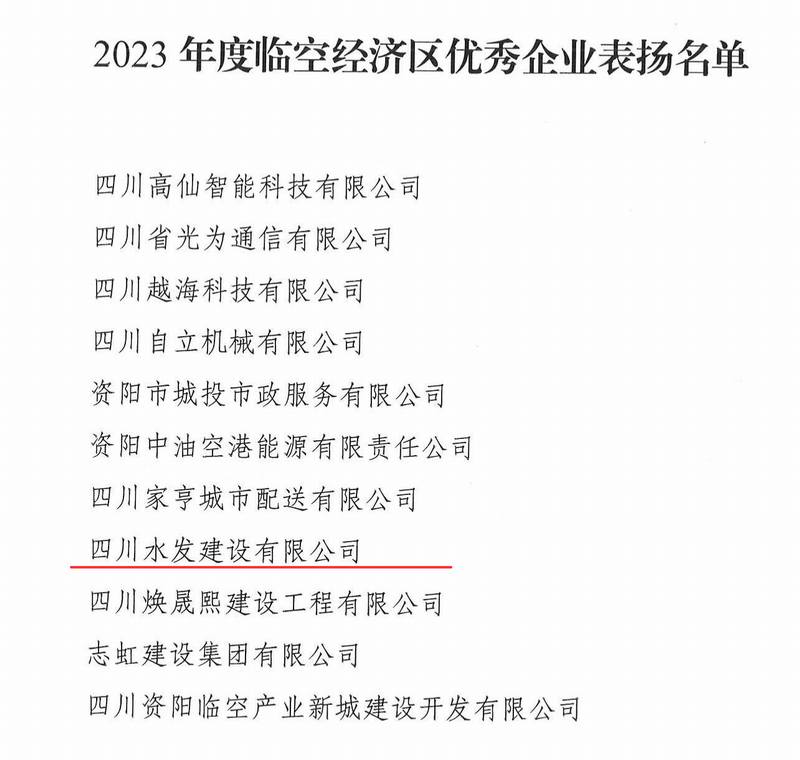 公司荣获2023年度资阳临空经济区优秀企业称号